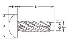 Hammer drive screw dimensioned technical drawing