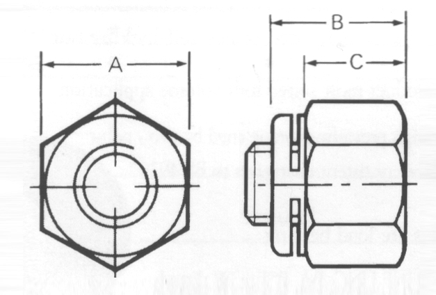 Philidas industrial nut dimensioned technical drawing