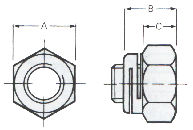 Philidas turret nut dimensioned technical drawing